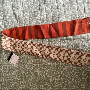 Coach Reversible Silk Twilly in Brown & Rust Orange